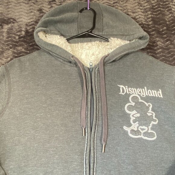 Disneyland Gray Hoodie Jacket W/ White Sherpa Lining Full Zip Womens size XXL - Picture 3 of 11